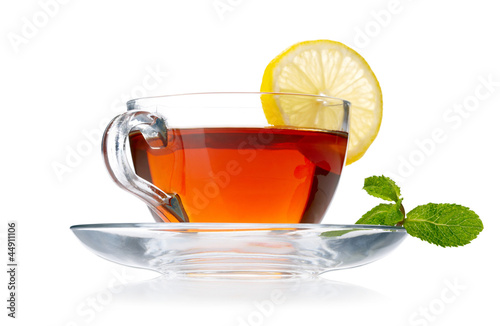 Cup of tea with lemon and mint