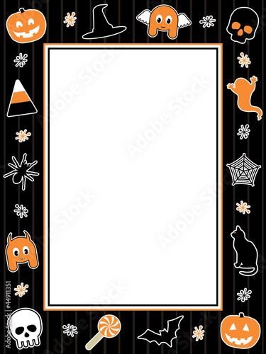 Halloween frame vector clipart black orange pumpkin bat candy skull spider ghost with white space for text