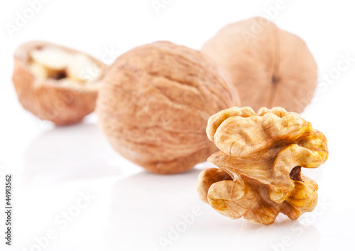 Walnut and a Kernel isolated on white background