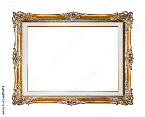 Retro old gold frame, isolated