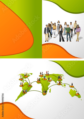 Connected people over earth globe. Social network.
