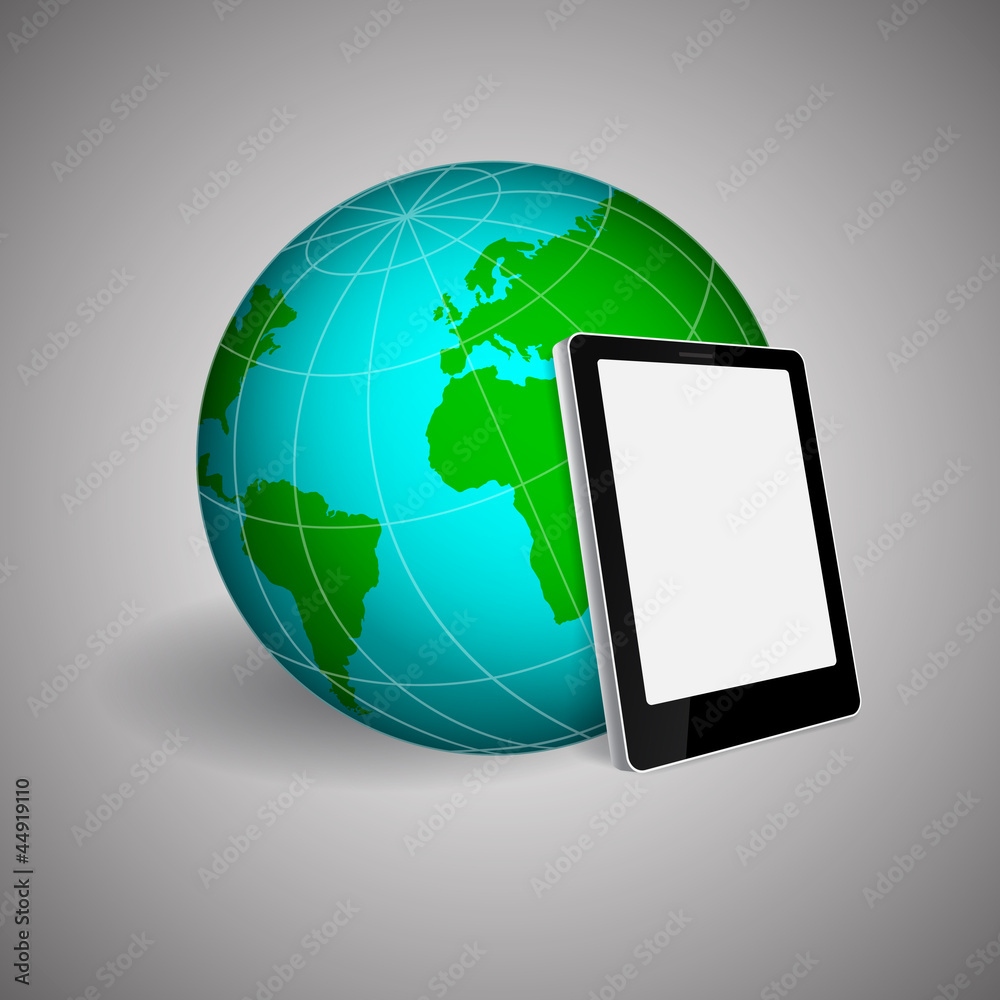 Tablet PC and planet on gray background. EPS10 vector Tablet PC and planet on gray background. EPS10 vector