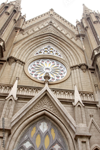 Front portion of St. Philomena's Church looking up