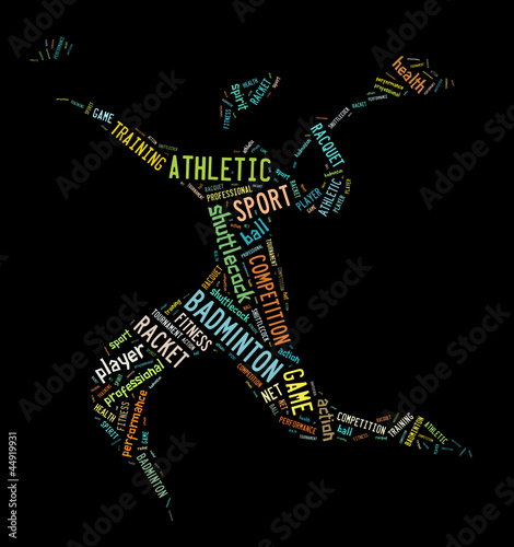 badminton player pictogram with colorful words
