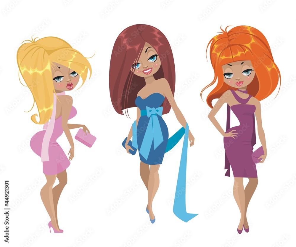 Три девушки в вечерних платьях