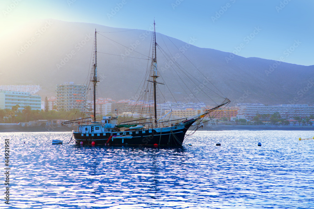 Los Cristianos harbor port sailboat sunrise in Adeje Los Cristianos harbor port sailboat sunrise in Adeje