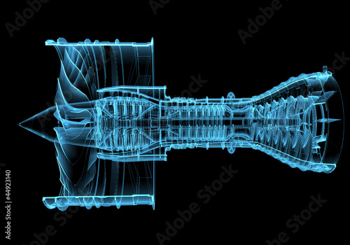 Jet engine turbine (3D xray blue transparent)