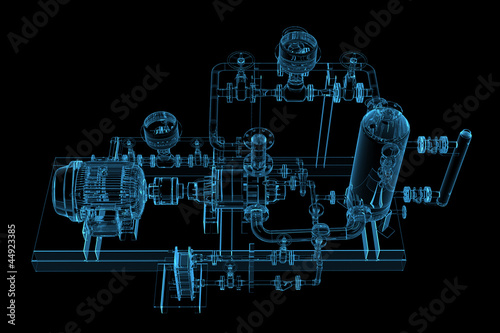 Piping (3D xray blue transparent)