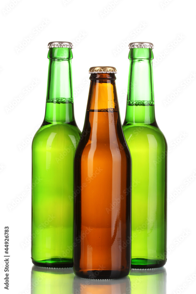 three bottles of beer isolated on white