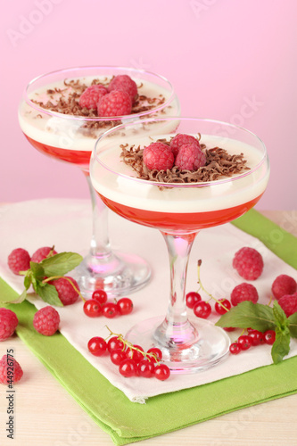 fruit jelly with berries in glasses