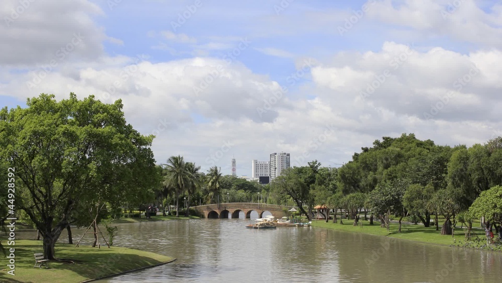 Garden with a river in central Bangkok, Thailand.