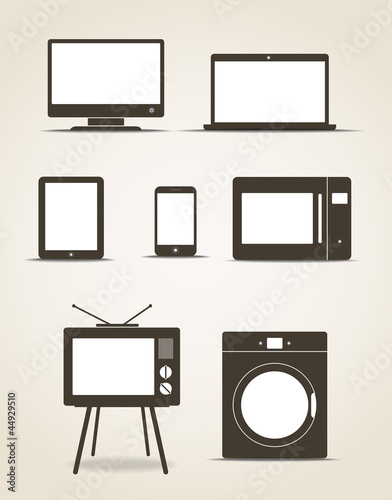 Abstract style modern gadgets and kitchen technics