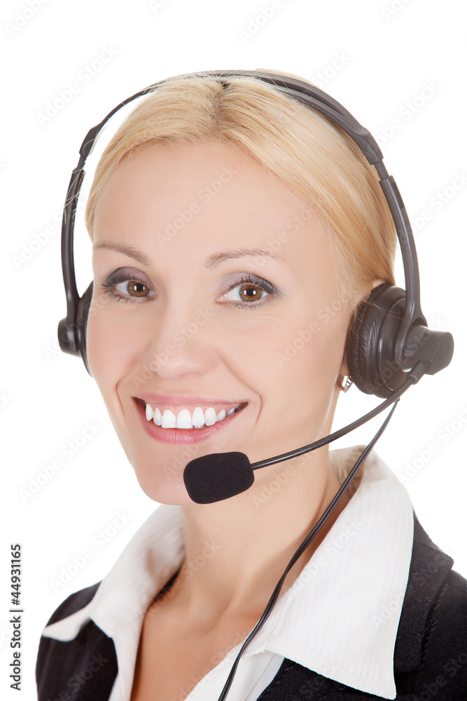 How can I help you? Call center operator against white How can I help you? Call center operator against white