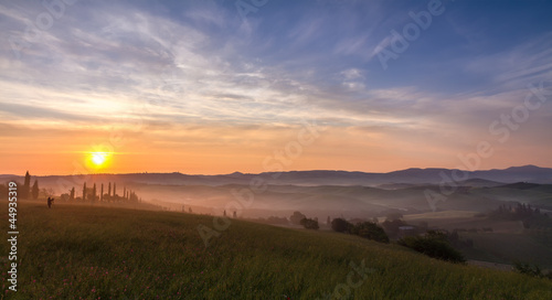 Val d Orcia after sunrise with photographer  Tuscany  Italy
