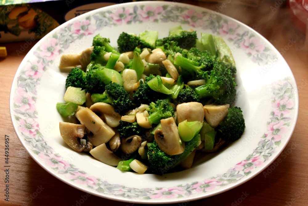 mushroom and broccoli in a Chinese cooking way mushroom and broccoli in a Chinese cooking way