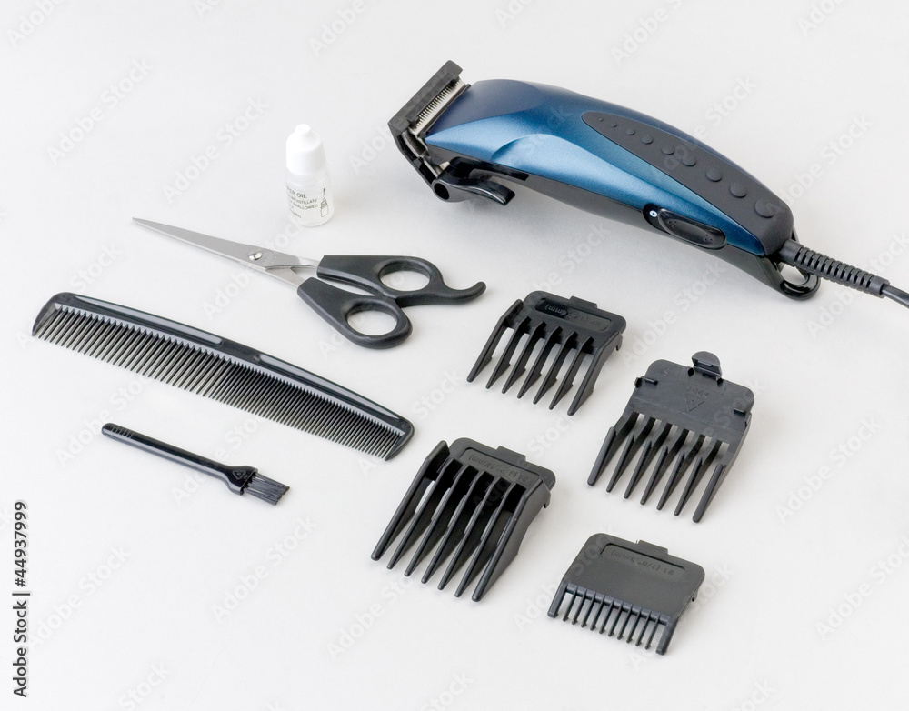 Electric hair trimming set on white Electric hair trimming set on white