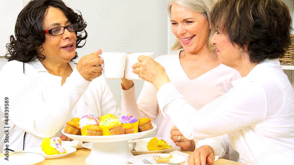 Retired Girlfriends Enjoying Tea Cakes and Gossip Retired Girlfriends Enjoying Tea Cakes and Gossip