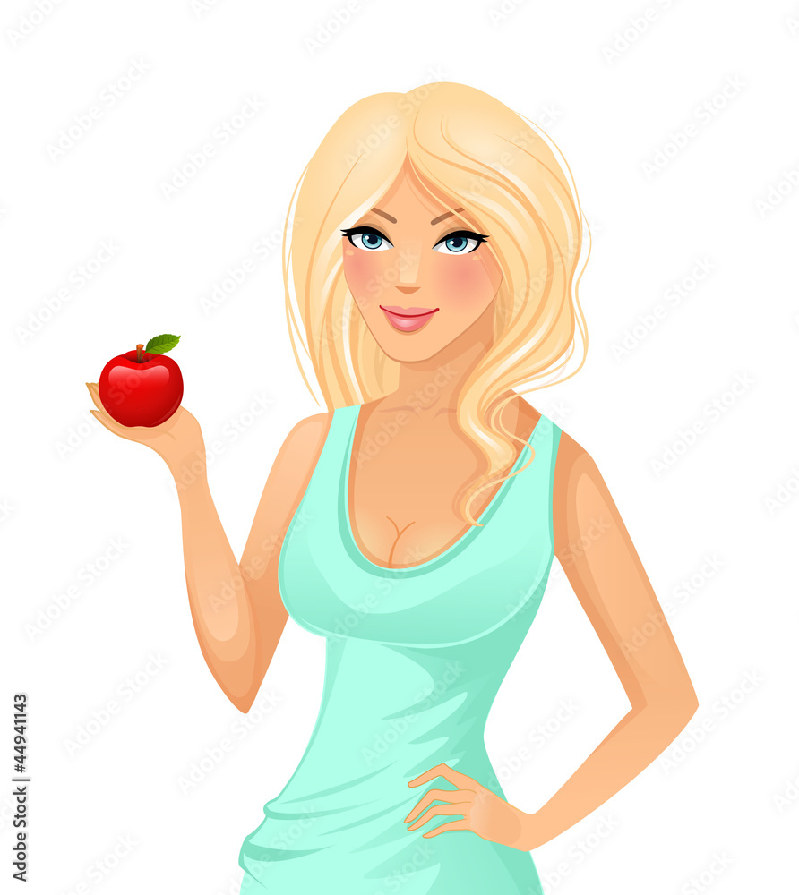 Beautiful blond woman with red apple Beautiful blond woman with red apple