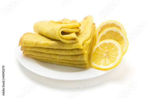 Pancakes with lemon isolated