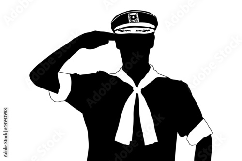 A silhouette of a sailor saluting