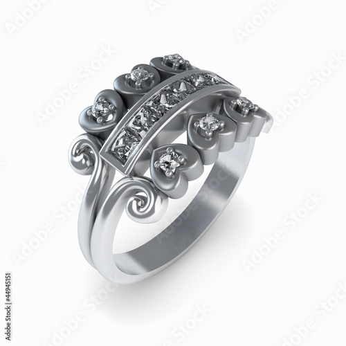 Wedding silver diamond ring isolated on white background