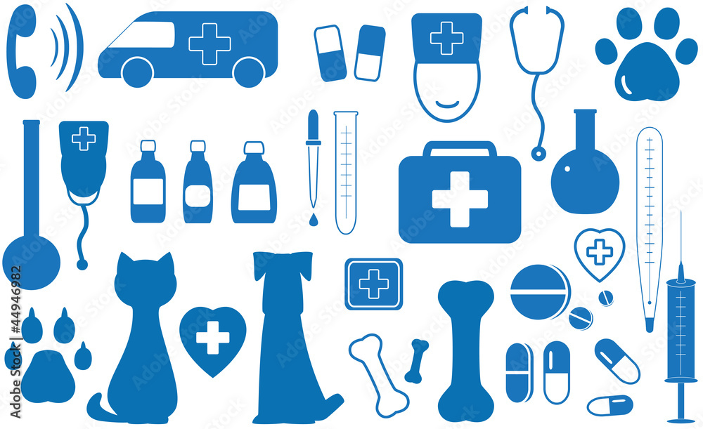 blue icon set veterinary objects blue icon set veterinary objects