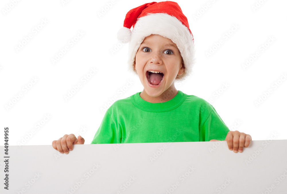 Christmas boy standing with empty blank Christmas boy standing with empty blank