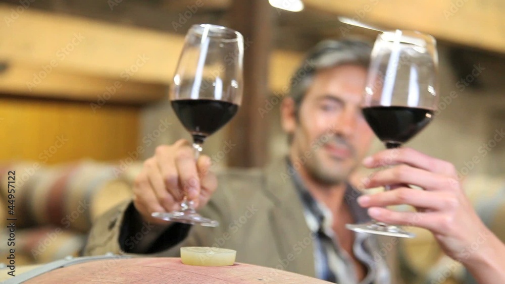 Closeup on glasses of red wine hold by winemaker Closeup on glasses of red wine hold by winemaker
