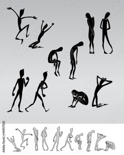 Emotional people cartoon silhouettes