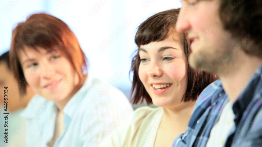 Male and female classmates learning application on Internet Male and female classmates learning application on Internet