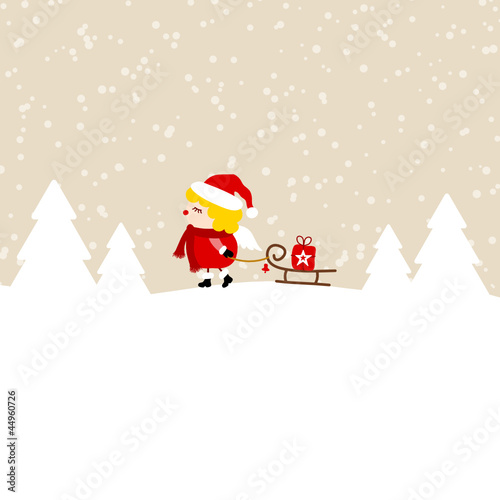 Angel Pulling Sleigh With Gift Beige