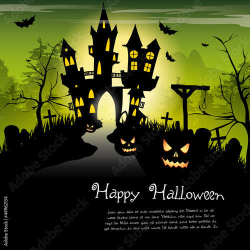 Creepy castle - halloween background with place for text