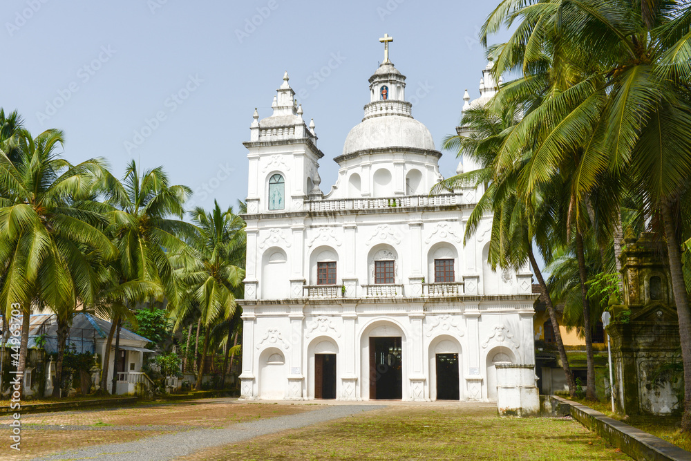 A beautiful white colonial era church in Goa, India