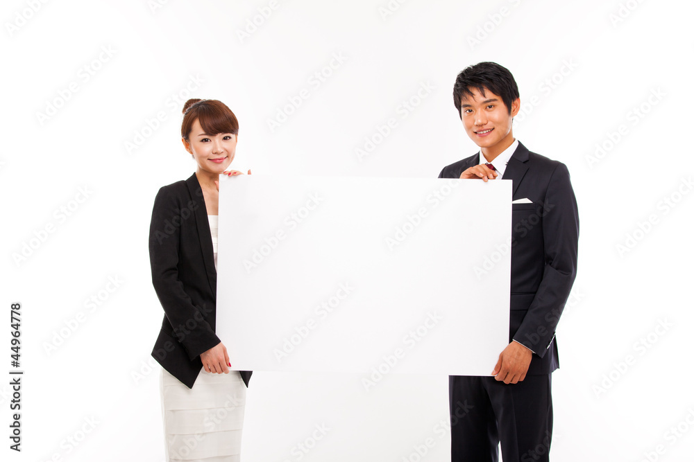 Business couple holding a add banner. Business couple holding a add banner.