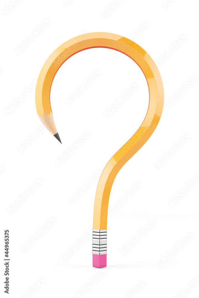 Pencil question mark on white background