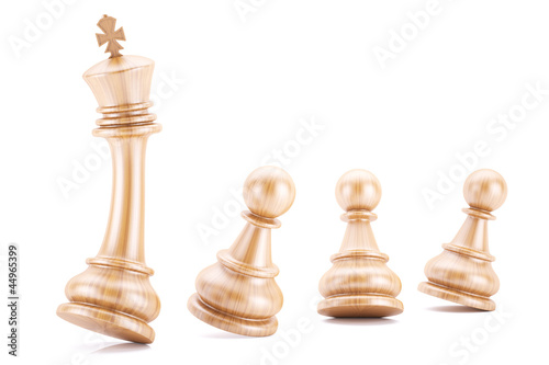 Wood pawns protecting their leader