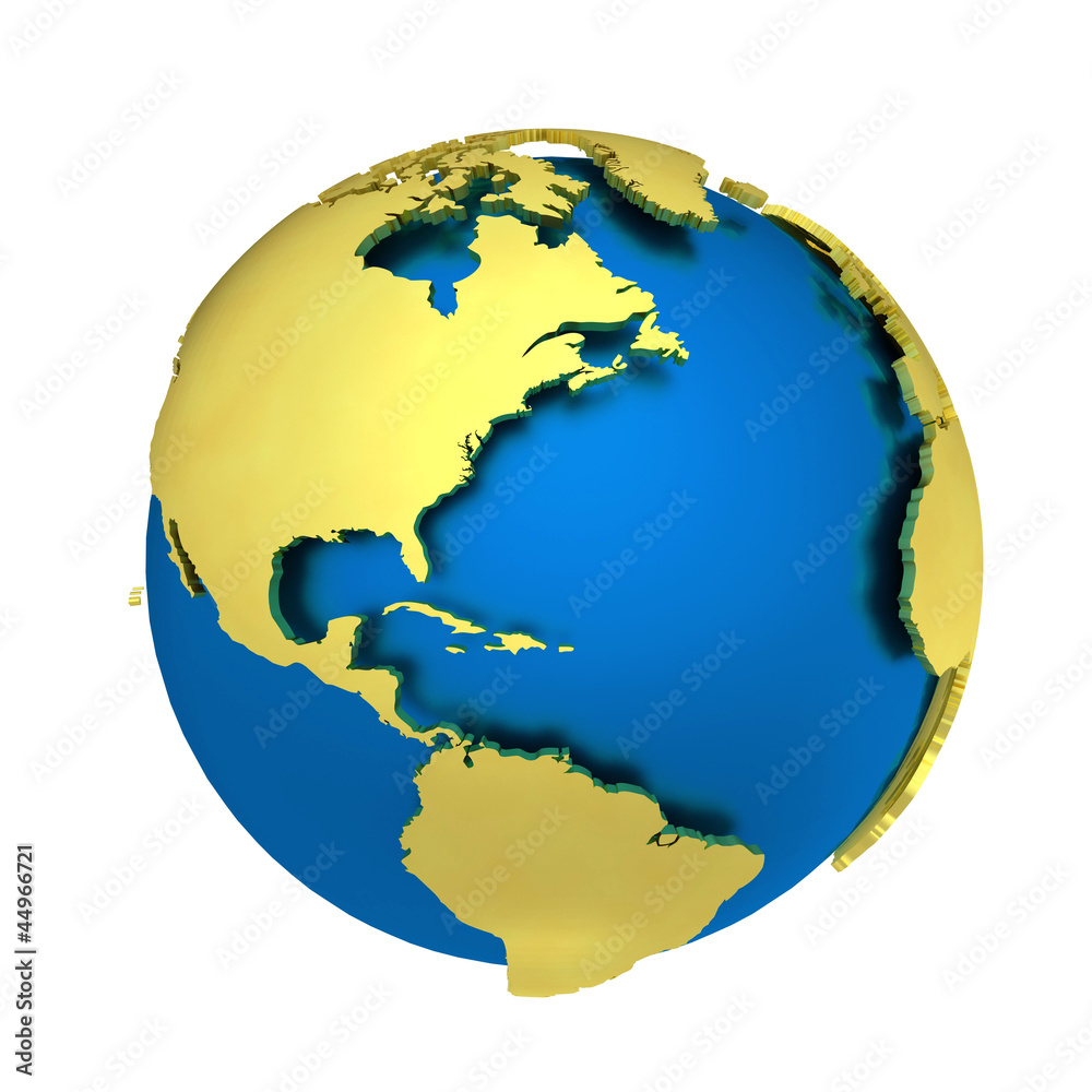 3d gold and blue globe - american version