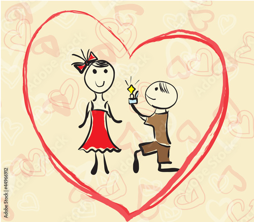 Hand drawn illustration man proposing woman