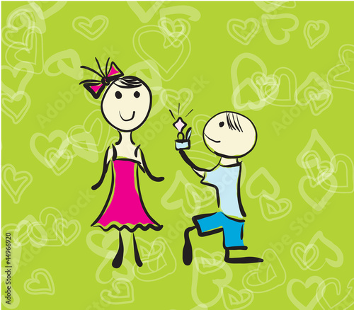 Hand drawn illustration man proposing woman