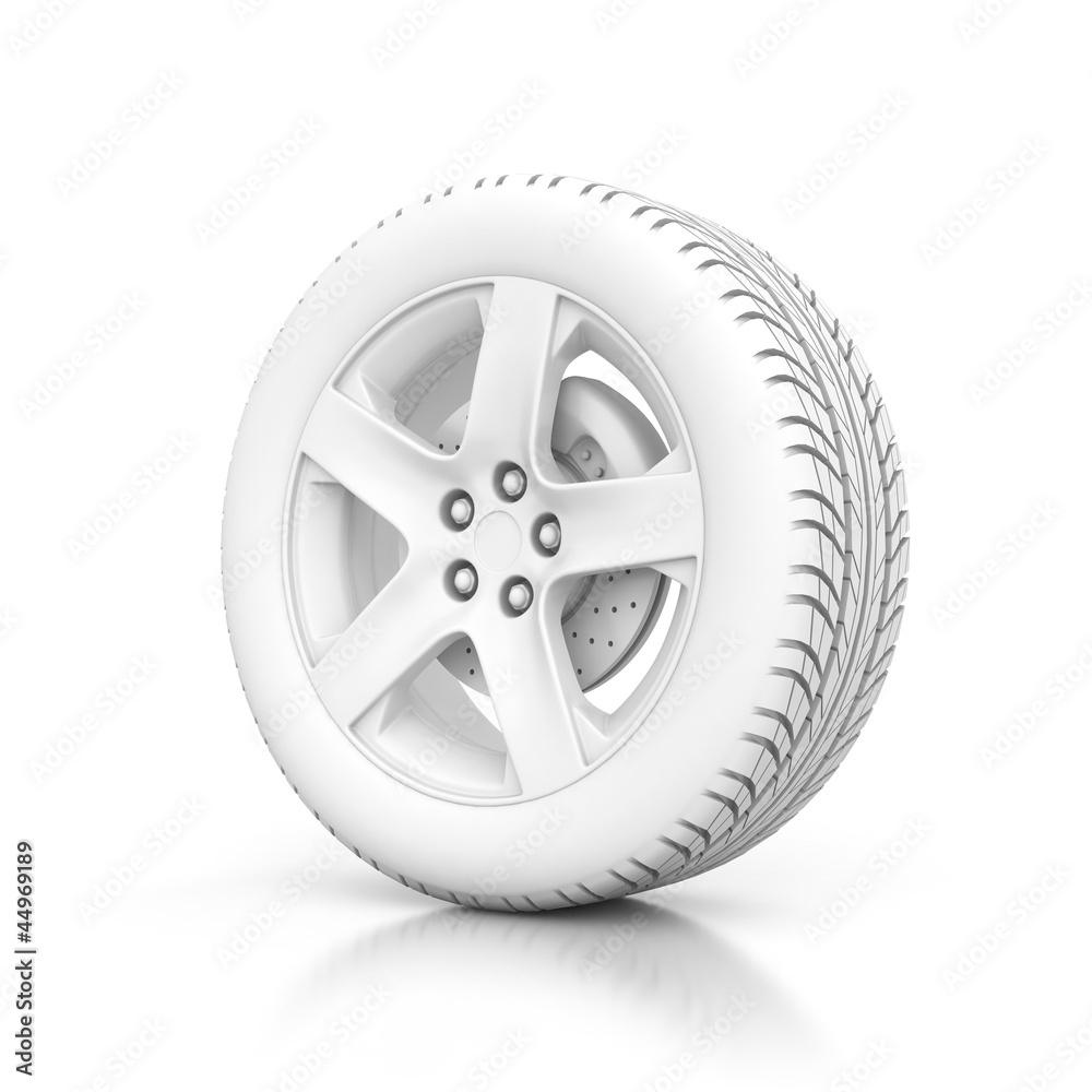 Obraz premium 3D white wheel isolated on white background