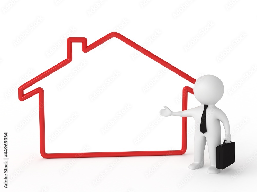 3d human - real estate agent with board 3d human - real estate agent with board