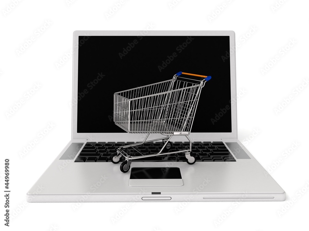 3d laptop with shopping cart 3d laptop with shopping cart