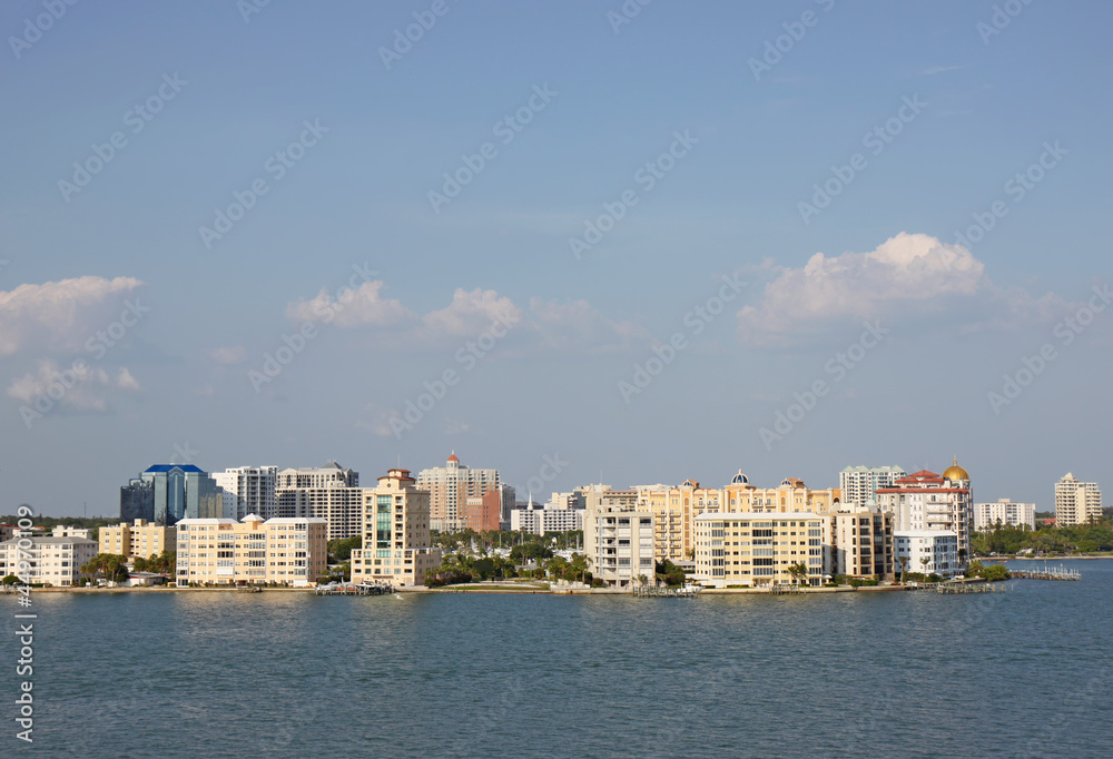 Skyline of Sarasota, Florida, viewed from above the water