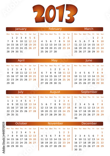 simple editable vector calendar 2013