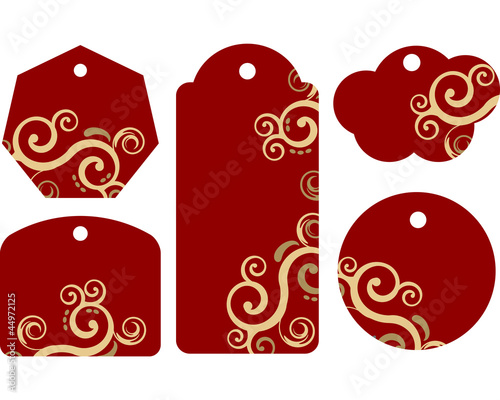 Etichetta rossa con decorazione