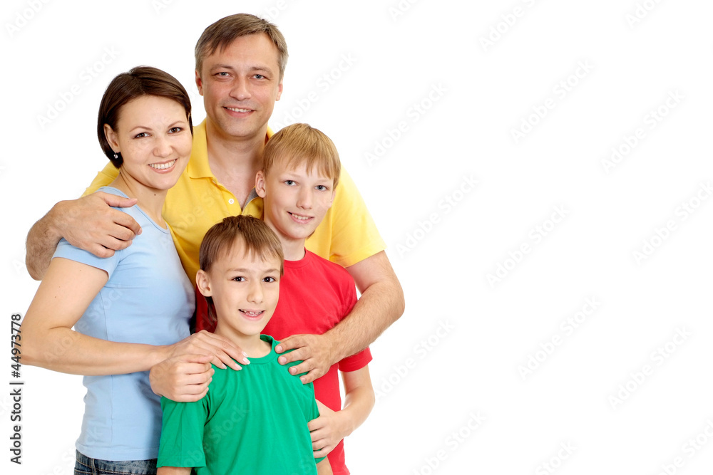 Adorable family in bright T-shirts