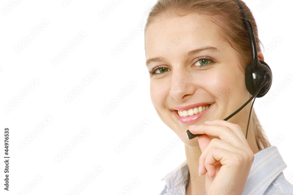 Closeup of a smiling customer service girl Closeup of a smiling customer service girl