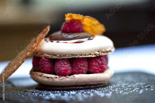 Fotografie, Obraz Macaron, gâteau, pâtisserie, dessert, framboise, gourmet