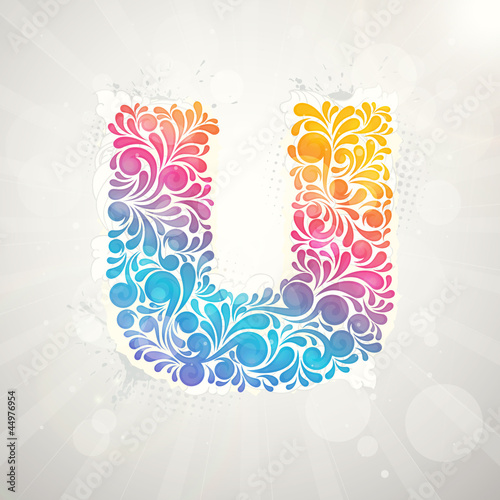 Colorful pattern alphabet. Letter U