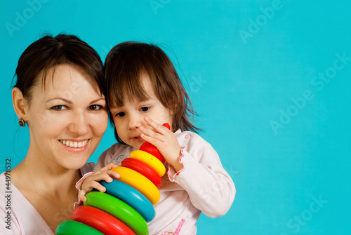 Smile Caucasian lady with a child